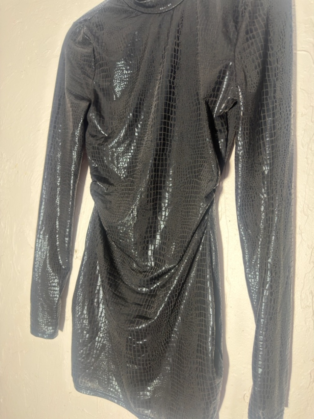 SHEIN Black Faux Croc Long-Sleeve Mini Dress